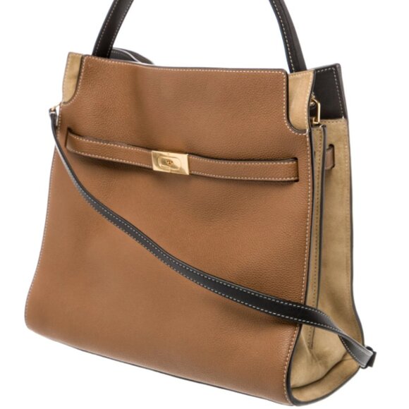 Lee Radziwill Large Double Satchel Tory Burch bag in brown leather/suede trim - Picture 2 of 16